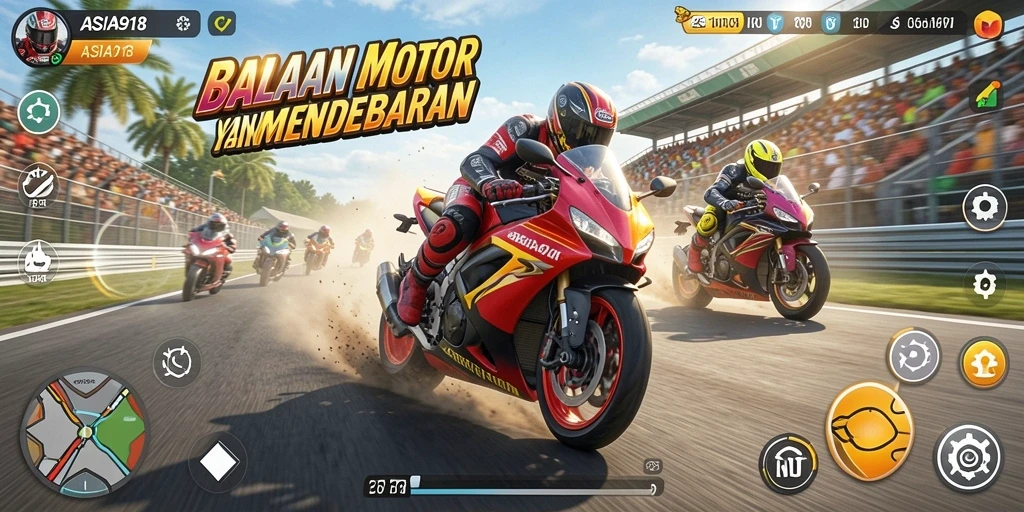 Gameplay balapan motor yang mendebarkan dan penuh aksi.