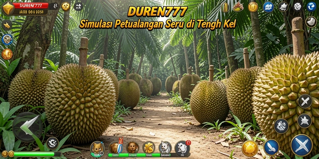 Tampilan gameplay DUREN777 dengan pengelolaan kebun durian yang menarik.