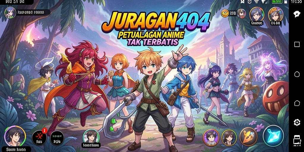 Tampilan gameplay menarik JURAGAN404 dengan banyak karakter anime.