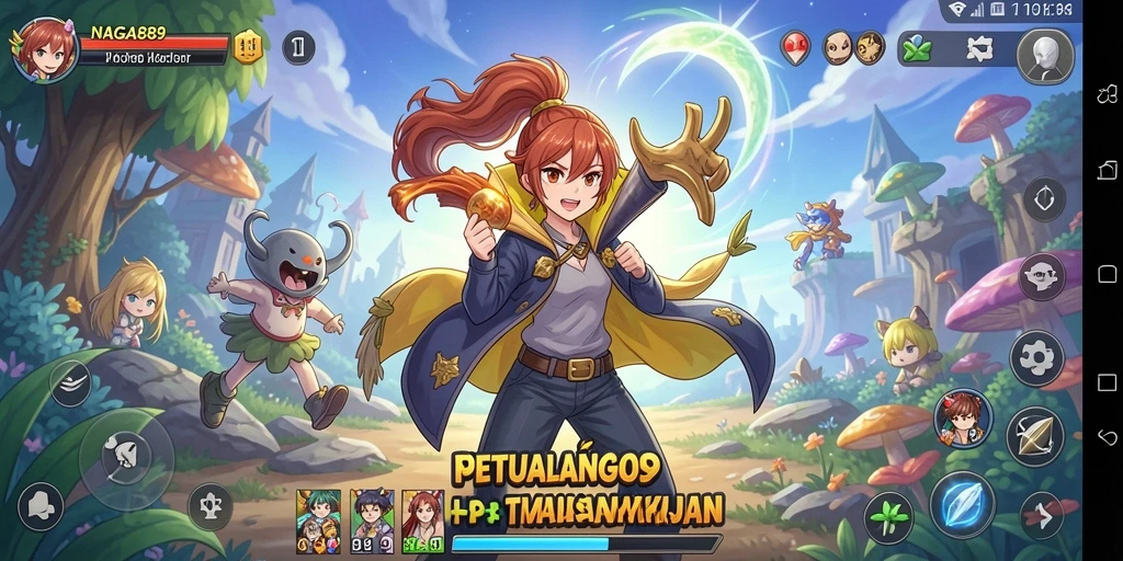 Screenshot utama NAGA889 menampilkan pertarungan seru karakter anime.