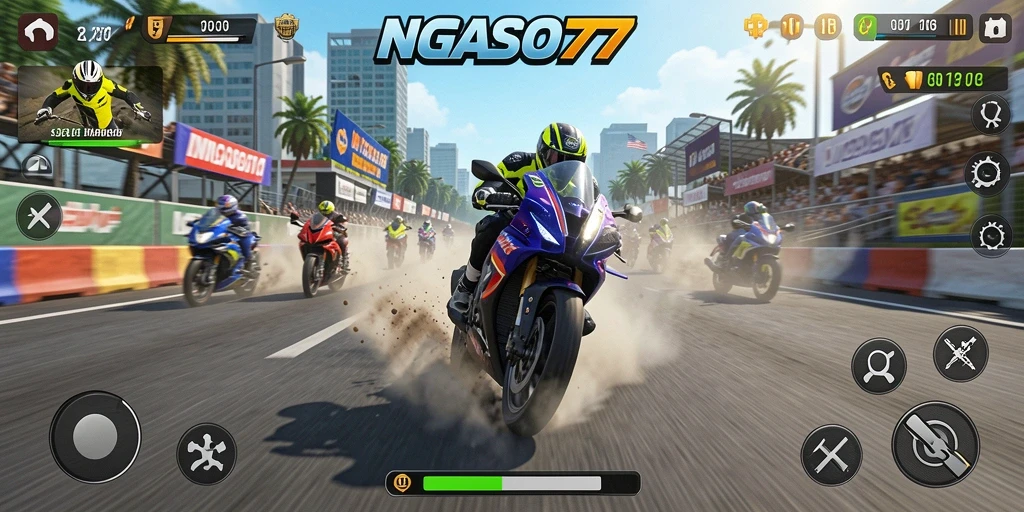 Screenshot gameplay NGASO77 dengan aksi balapan mendebarkan.