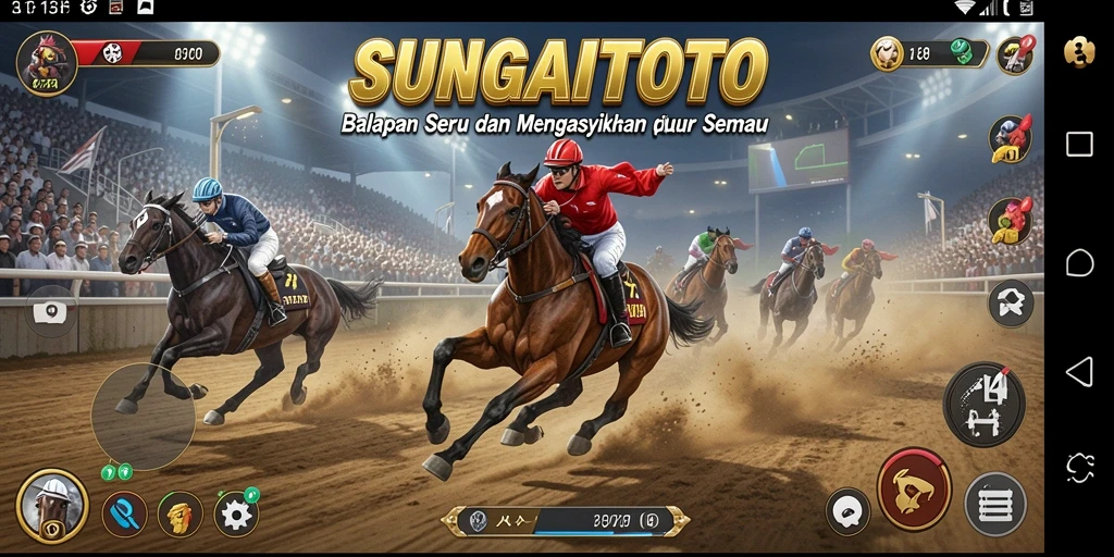 Screenshot gameplay SUNGAITOTO menampilkan balapan mendebarkan di trek yang menantang.