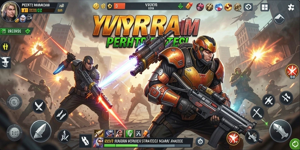 Screenshot gameplay YYRR menampilkan pertempuran intens Battle Royale.